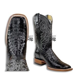 Arango Caiman Belly Original Black Men’s Western Square Boots crocodile  🐊